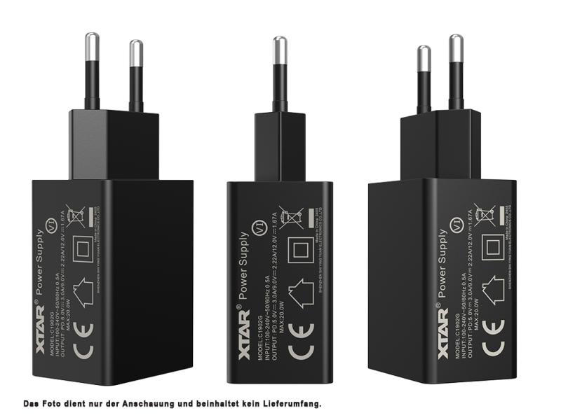 Xtar PD20W Steckernetzteil 100-240VAC zu USB 5V-3A / 9V-2,22A / 12V-1,67A 20W