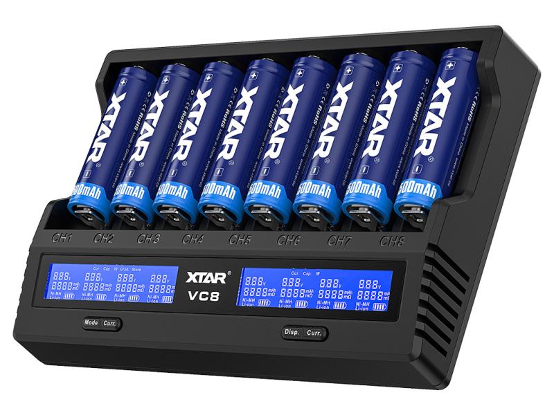 XTAR VC8, Ladegerät 8-Slot mit Display, USB-C (3A)