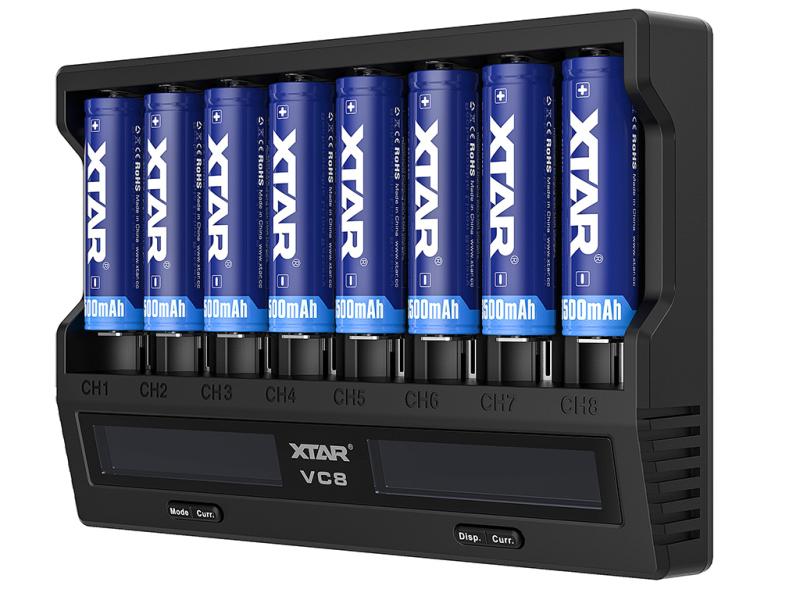 XTAR VC8, Ladegerät 8-Slot mit Display, USB-C (3A)