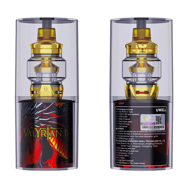 Uwell Valyrian IV Tank 8.5ml 32mm Pure Gold Box