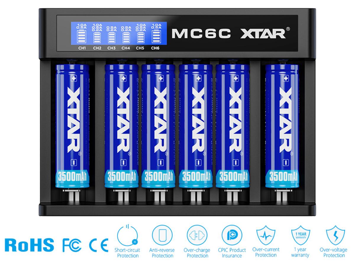XTAR MC6C Ladegerät 6-Slot mit Display