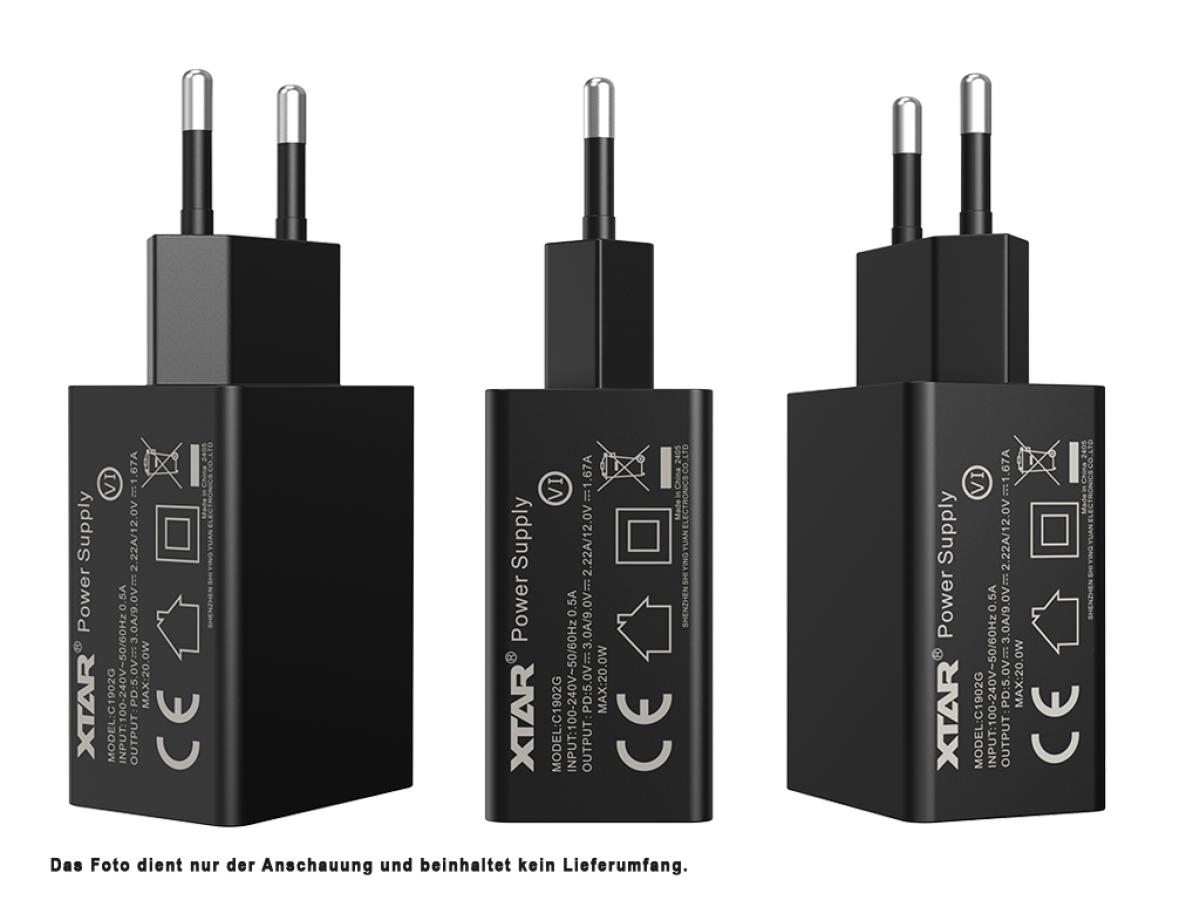 Xtar PD20W Steckernetzteil 100-240VAC zu USB 5V-3A / 9V-2,22A / 12V-1,67A 20W