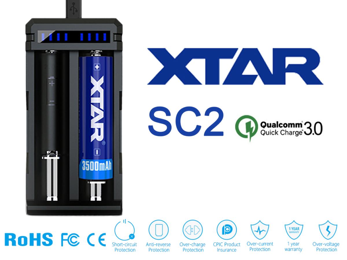 Xtar SC2 Schnelladegerät 2-Slot für Li-Ion-Akkus mit QC 3.0 Eingang