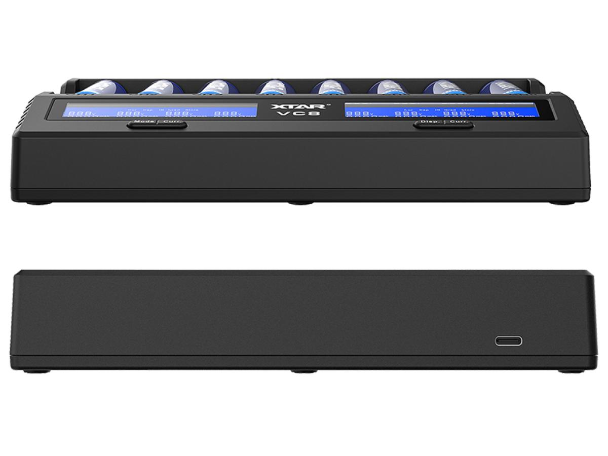 XTAR VC8, Ladegerät 8-Slot mit Display, USB-C (3A)