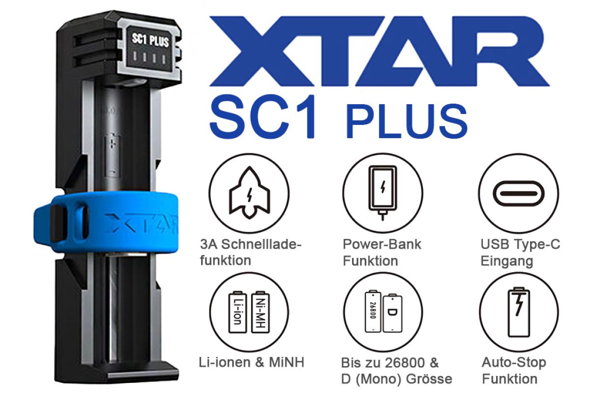 Xtar SC1 Plus Schnelllade-Reise-Ladegerät 1-Slot für Li-Ionen und NiMH Akkus