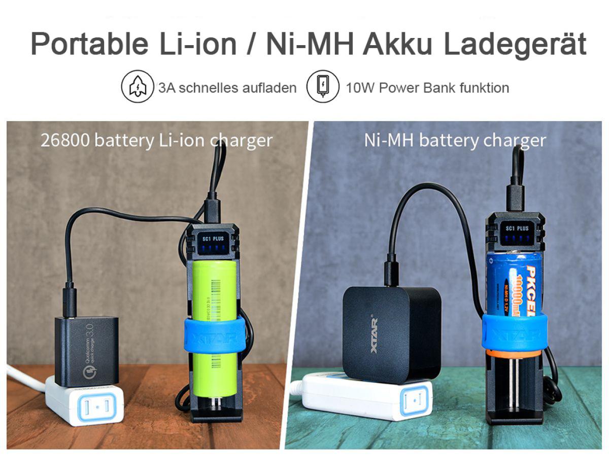 Xtar SC1 Plus Schnelllade-Reise-Ladegerät 1-Slot für Li-Ionen und NiMH Akkus