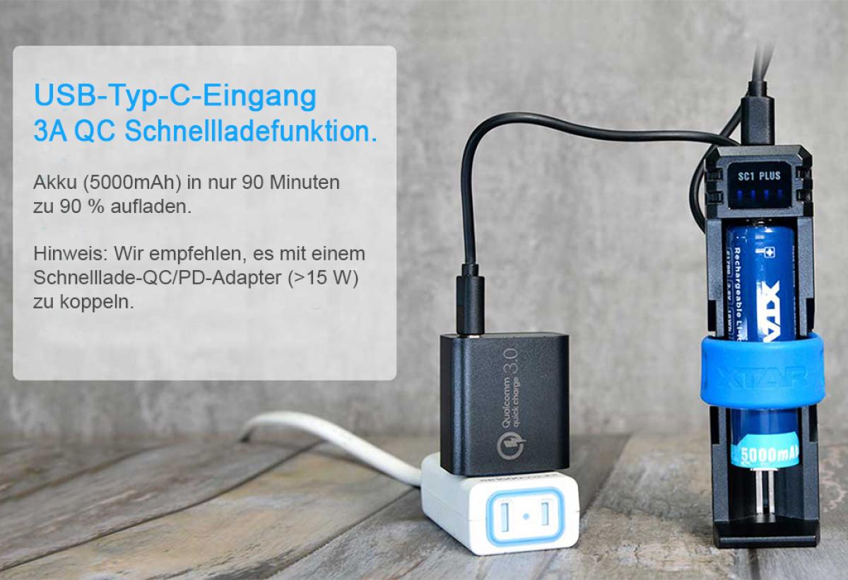 Xtar SC1 Plus Schnelllade-Reise-Ladegerät 1-Slot für Li-Ionen und NiMH Akkus