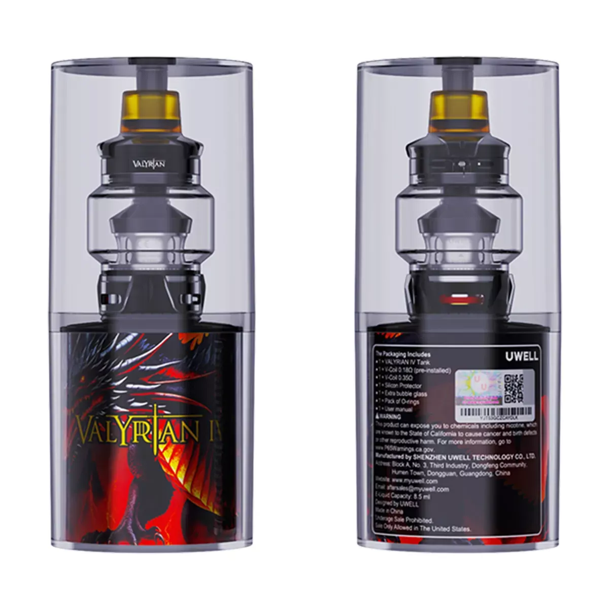Uwell Valyrian IV Tank 8.5ml 32mm Glossy Black Box