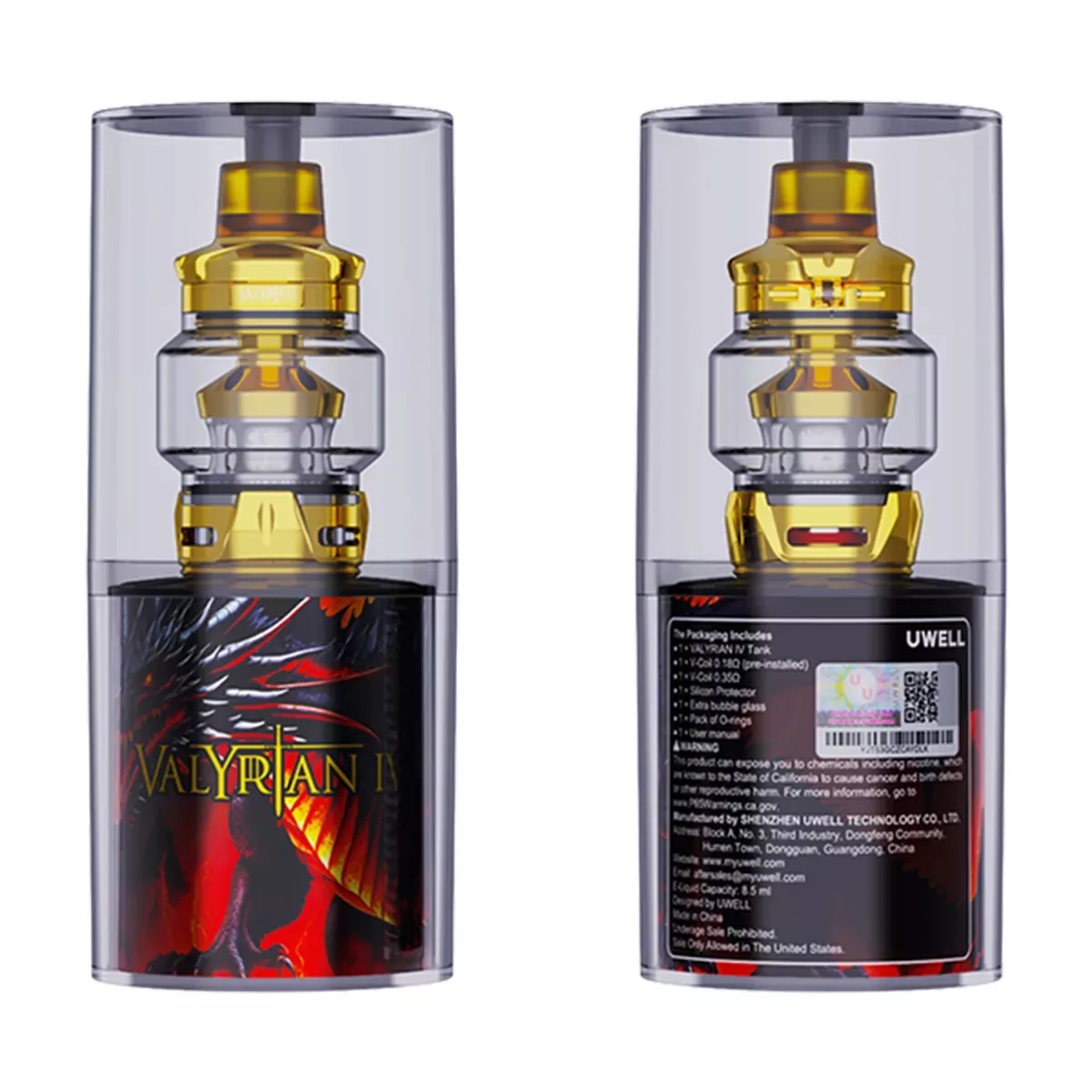 Uwell Valyrian IV Tank 8.5ml 32mm Pure Gold Box
