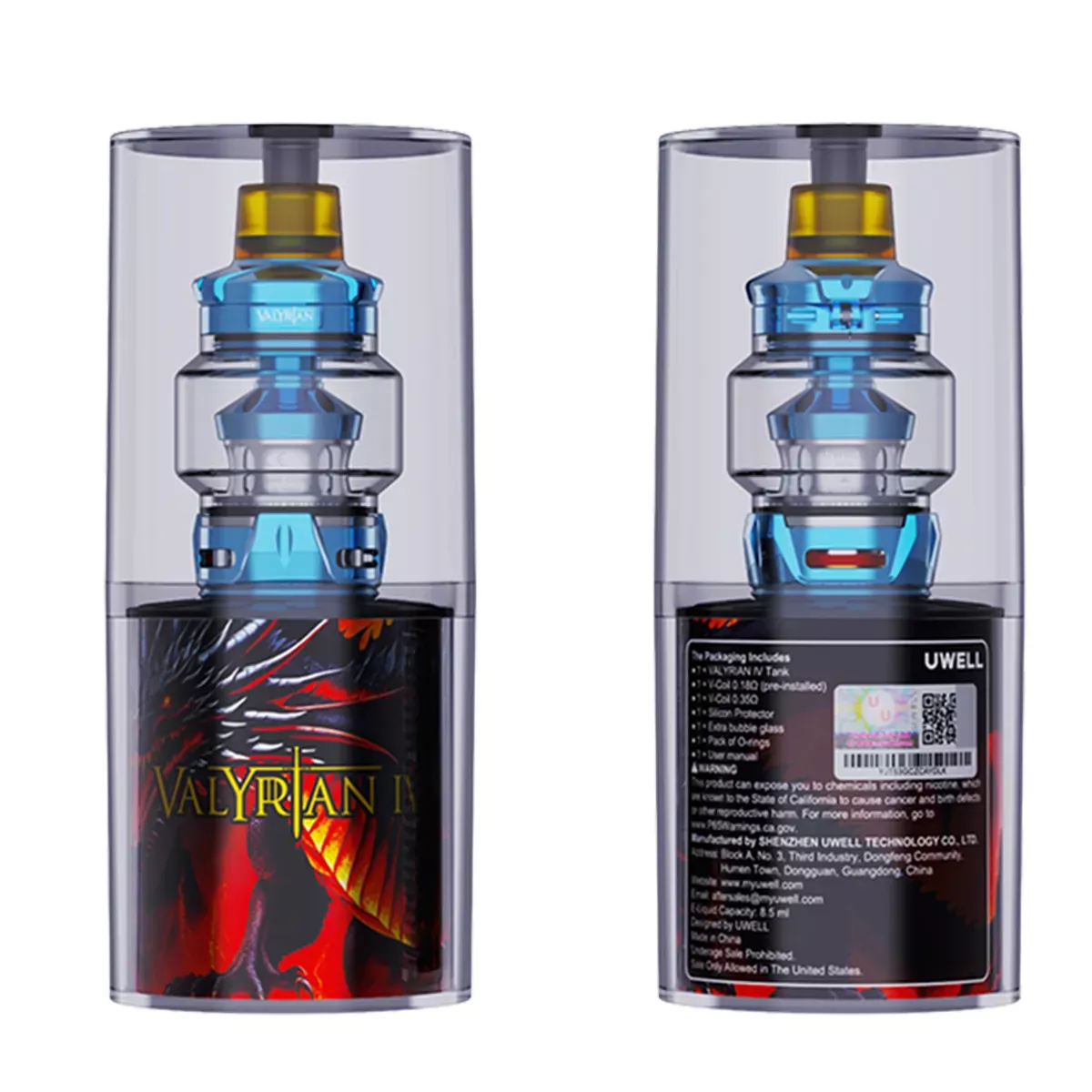 Uwell Valyrian IV Tank 8.5ml 32mm Sapphire Blue Box