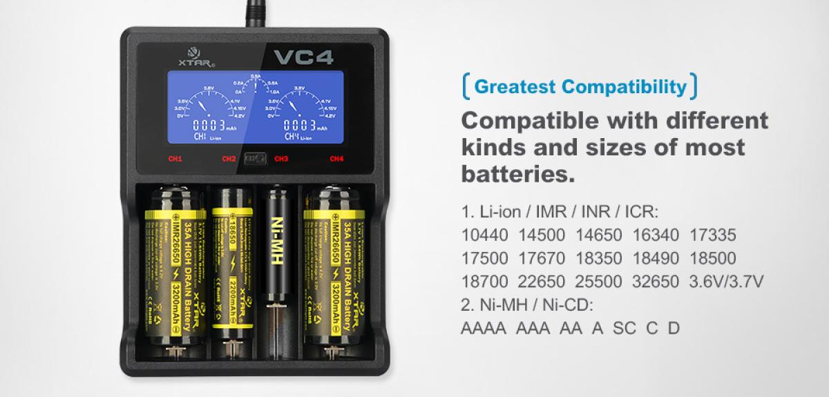 XTAR VC4, Ladegerät 4-Slot mit Display