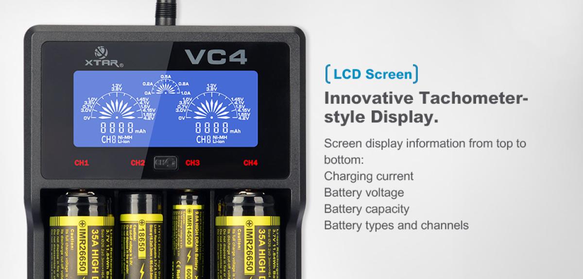 XTAR VC4, Ladegerät 4-Slot mit Display